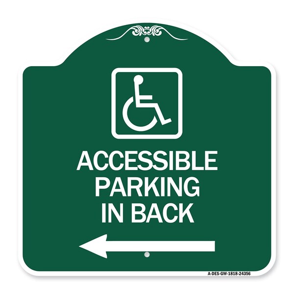 Signmission Accessible Parking on Left Arrow W/ Graphic, Green & White Aluminum Sign, 18" x 18", GW-1818-24356 A-DES-GW-1818-24356 - main